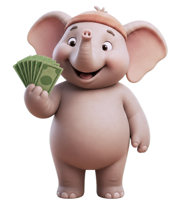 Daily’s elephant mascot happily looking at money he saved